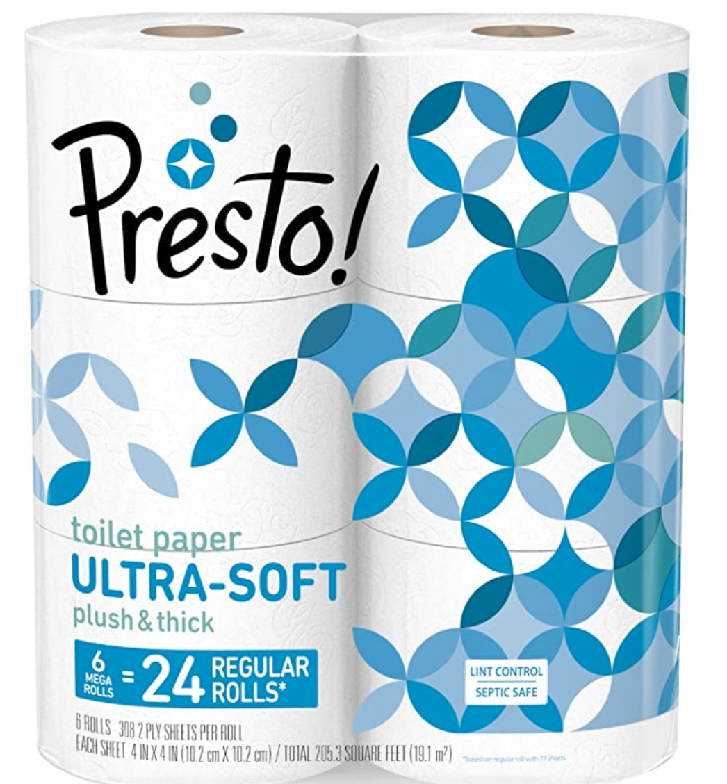 Amazon Presto! Mega Roll Toilet Paper 24Count Only 22.25