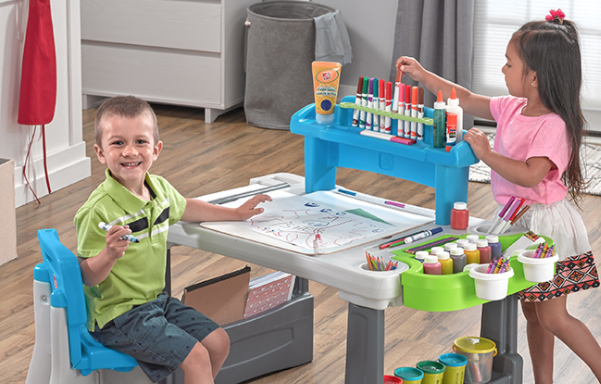 step2 art master desk includes a sturdy 11 inch stool